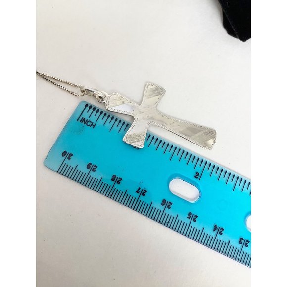 Textured Sterling Silver Cross Pendant Necklace with Chain Religious Jewelry - Picture 7 of 7